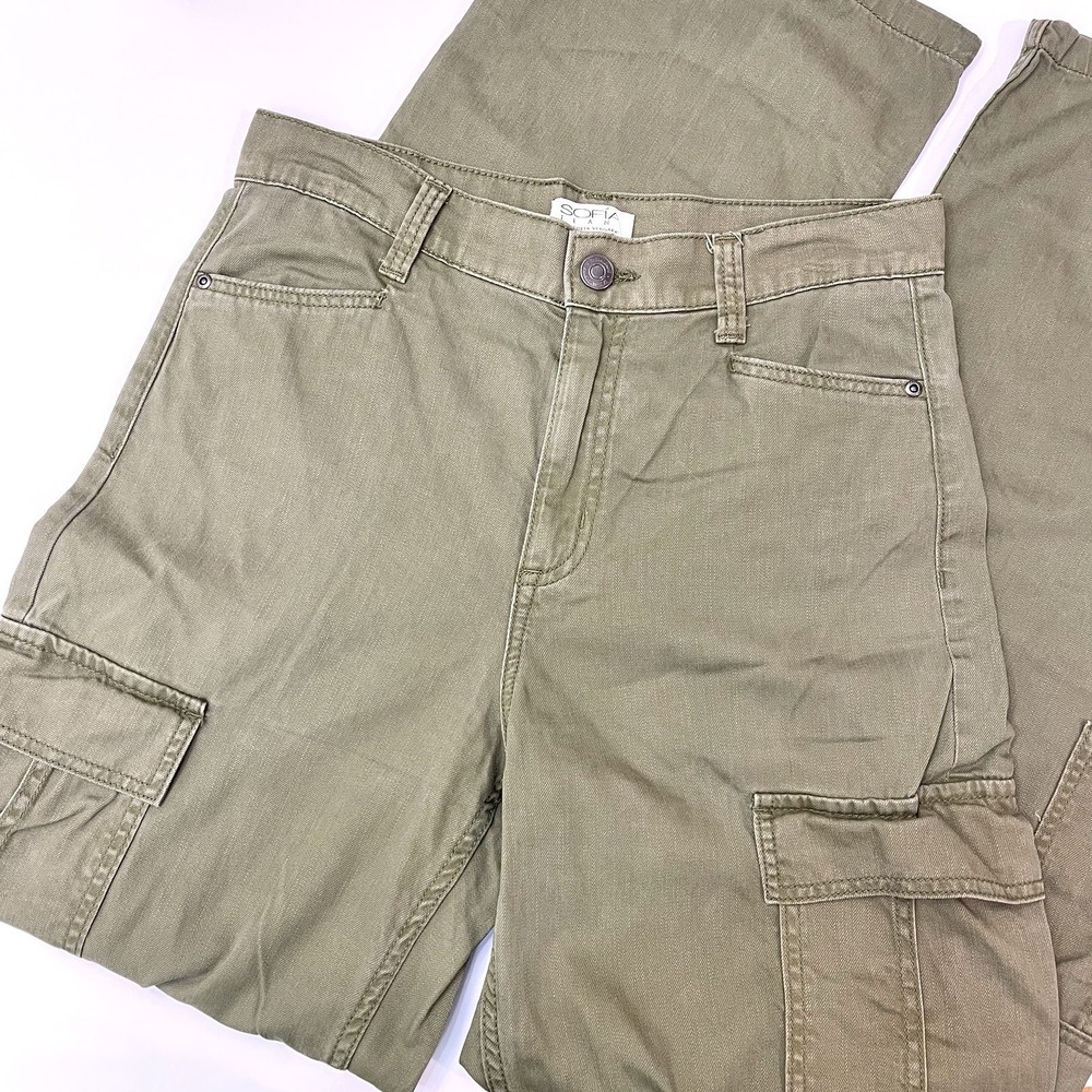 Sofia Jeans Olive Green‎ Straight Wide Leg Cargo Pants Size 4